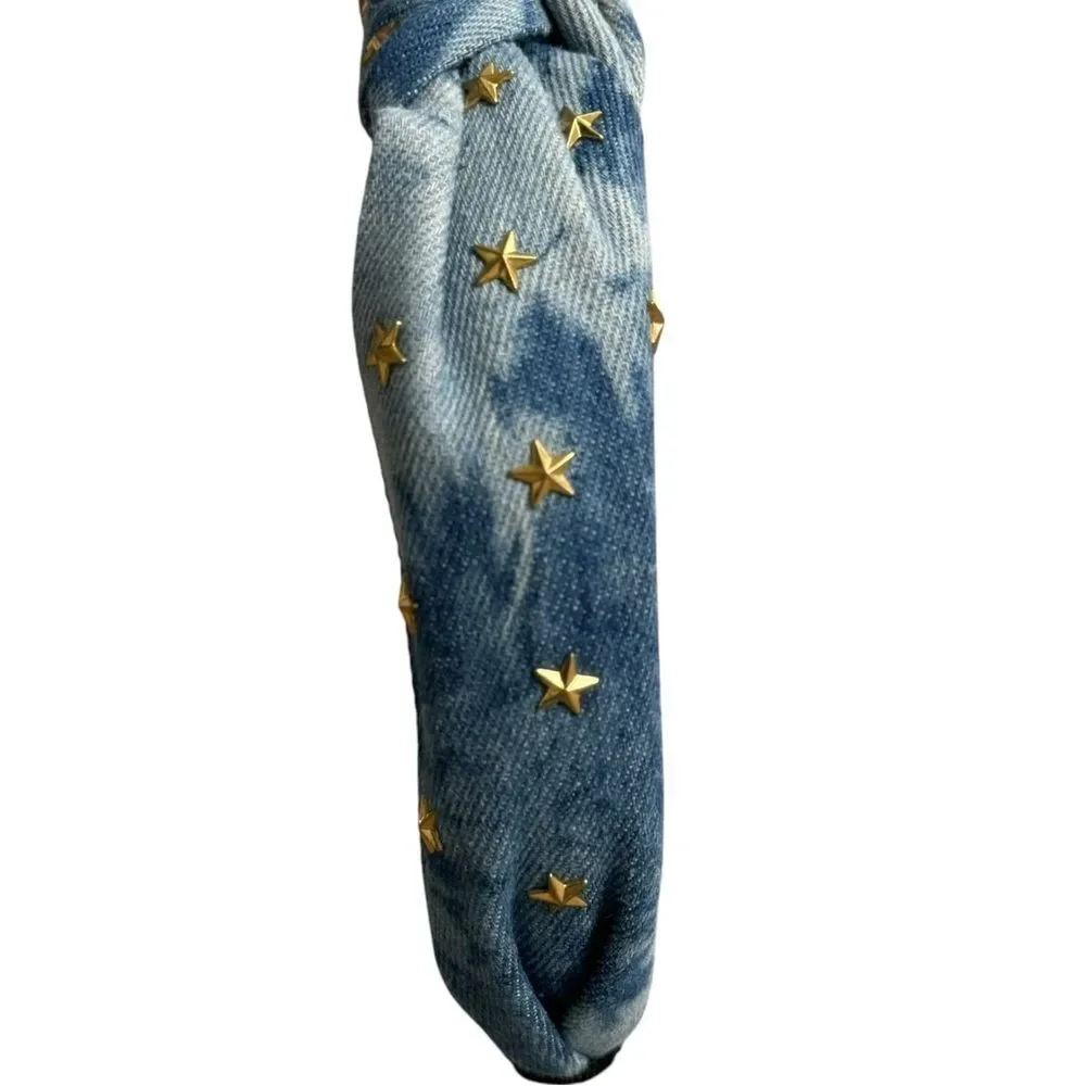 Chambray Blue Gold Star Studded Topknot Headband. Accessories. One Size. NWOT.